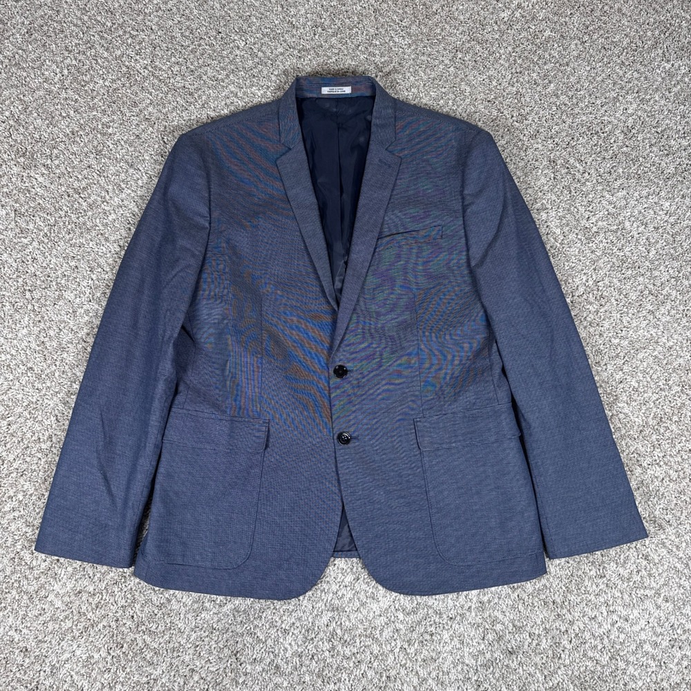 Express Photographer Blazer Mens 44 Regular Blue Fitted Cotton Two-Button Jacket